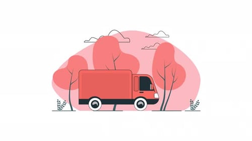 Flat Design Delivery Truck Driving Animation