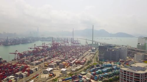 Aerial top view of container cargo ship in the export and import business and logistics