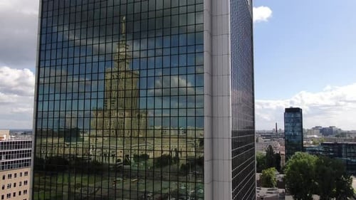 Reflection of Palace of Culture and Science in Warsaw, capital of Poland, Europe