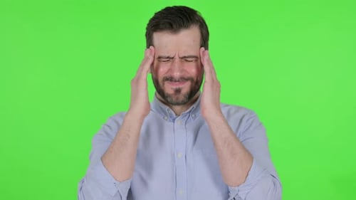 Portrait of Man Having Headache Green Screen