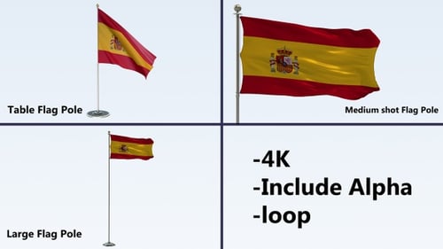 Realistic Spain Flag Waving Loop with Alpha Channel
