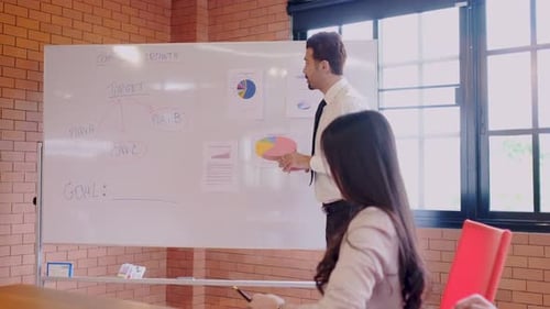 Asian young business people group having a discussion meeting brainstorming and working in office.