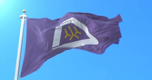 Realistic Purple Flag Waving with Stylized Emblem