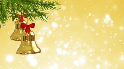 Golden Christmas Bells with Pine Branches and Snowflakes Loop