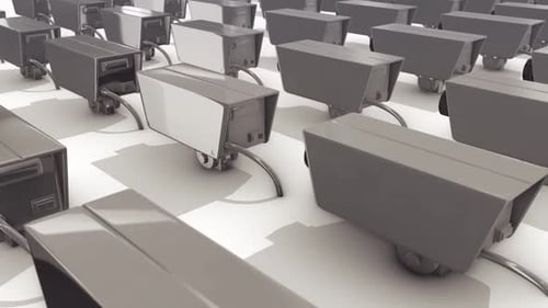 A Lot Of Metallic Security Cameras In A Row Hd