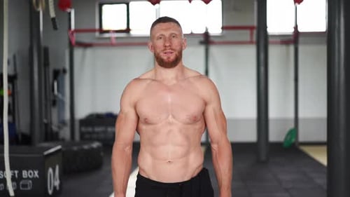 Athlete Sportive Man Gym Middle Adult Handsome Sportsman Bodybuilder Weightlifter Ideal Body