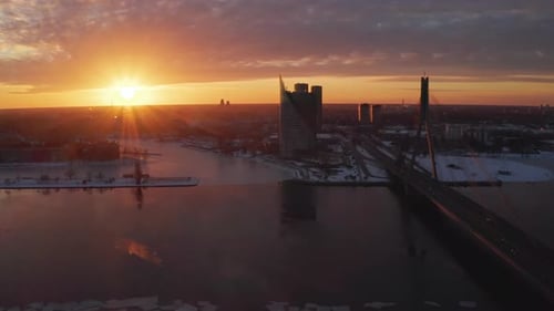 Beautiful Aerial Riga Sunset View