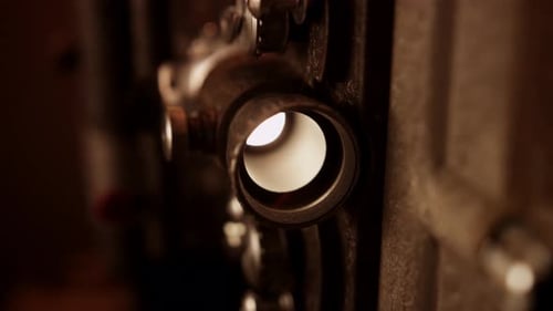 Illuminated Vintage Film Projector Close Up