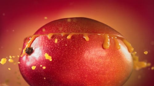Juice Filling Mango Half in Slow Motion