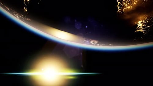 Espaço Sol e Planeta Terra à noite