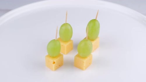 Cheese and Green Grape Appetizer on Skewers