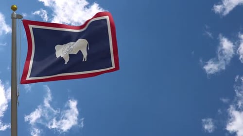 Wyoming State Flag Waving with Realistic Fabric Motion