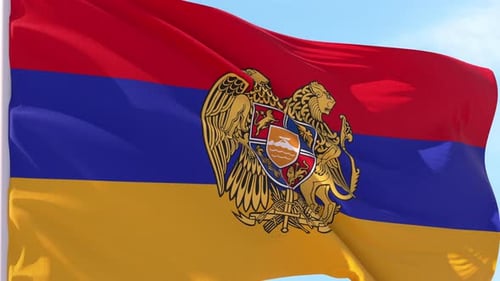 Waving Armenian Flag with National Coat of Arms
