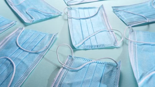 New Light Blue Disposable Face Masks Close Up