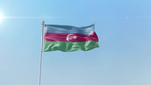 Realistic Waving Azerbaijan Flag with Blue Sky Background
