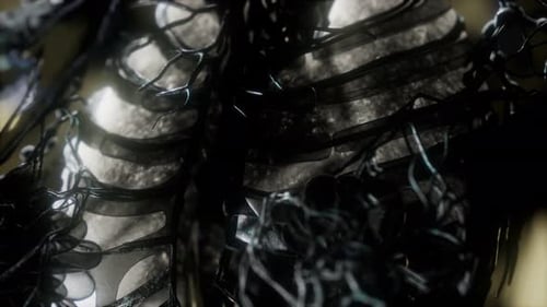 Futuristic 3D Animation of Human Rib Cage and Neural Network