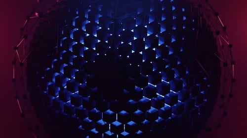 Abstract Digital Sphere with Pulsing Geometric Cubes