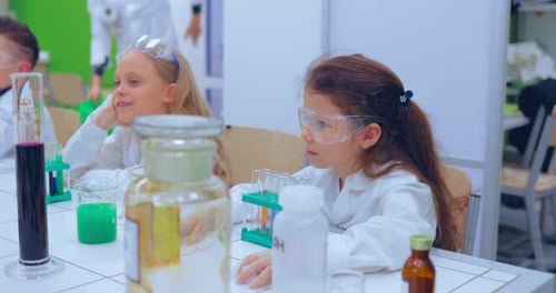 Children Studying Science in Laboratory Classroom