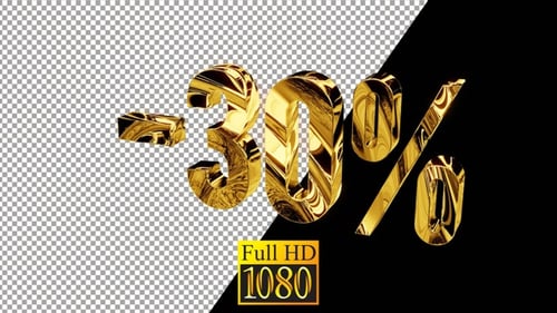 Animated Gold Minus 30 Percent Discount Text