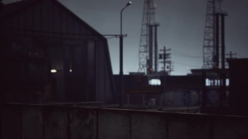 Industrial Zone in Dark Cloudy Weather