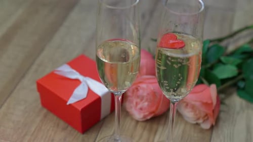 Romantic Champagne with Roses and Gift Box