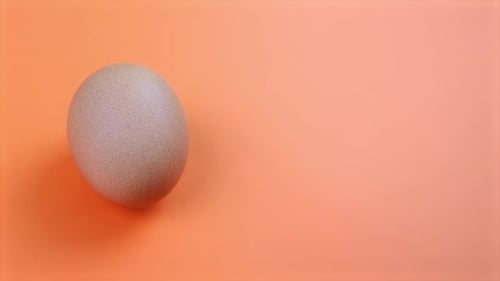 Single Egg Rotating on a Peach Background
