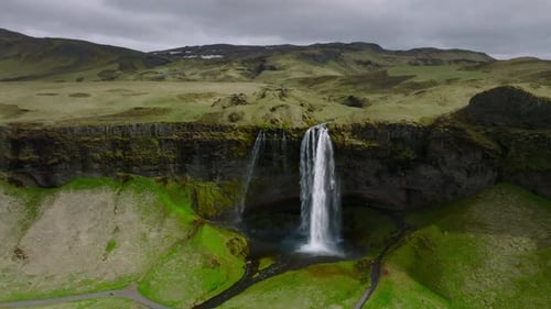 Aerial View of the Seljalandsfoss Located in the South Region in Iceland