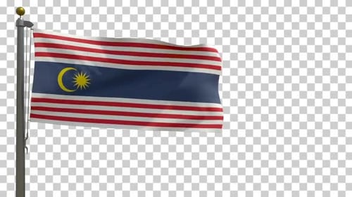 Realistic Malaysian Flag Waving on Pole with Transparent Background
