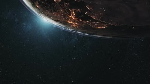 Sunrise Over Planet Earth From Space with City Lights
