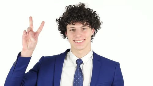 Victory Sign by Young Businessman