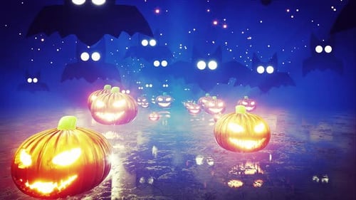 Halloween Jack Laternen und Fledermäuse Hintergrund 4k