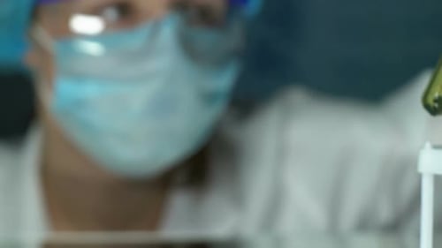 Lab Worker Analyzing Plant Sample in Liquid Test Tube, Pesticides Influence