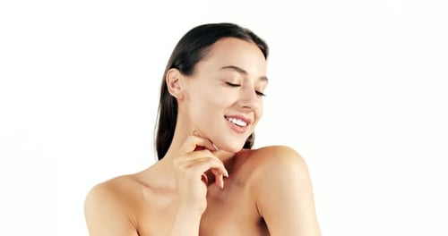 Smiling Young Adult Woman Posing on White Background