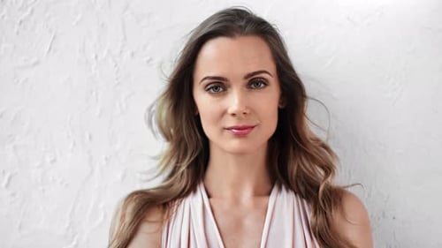 Woman Smiling in Pink Top Close Up Portrait