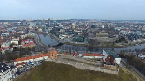 Aerial view of the Gediminas Tower in the old town of Vilnius, Lithuania