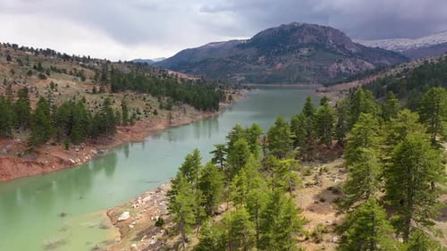 Mountain River High in the Mountains Aerial Shot
