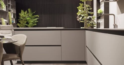 Stylish Modern Kitchen Interior with Gray Cabinets