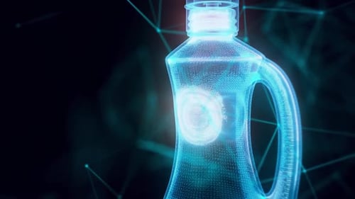 Household Chemicals Blank Plastic Bottles With Handle And Bent Tips Hologram Close Up Hd