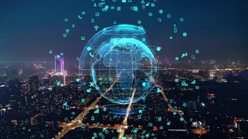 smart Connected city skyline. Futuristic network concept, city Technology.