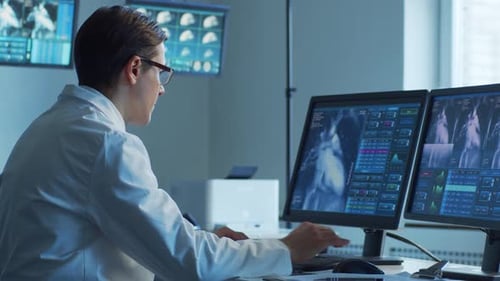 Médecins professionnels travaillant dans les bureaux de l'hôpital faisant de la recherche informatique.