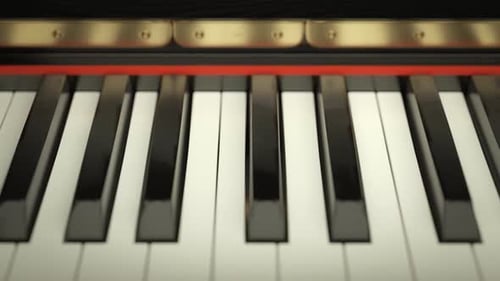 Black and white piano keys in close up. Beautiful glossy, antique instrument. 4K