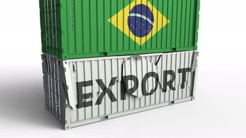3D Export Container Destroys to Reveal Brazilian Flag