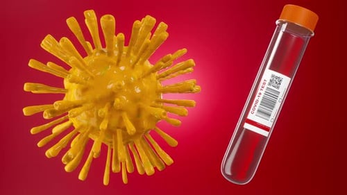 3D Animation of Rotating COVID-19 Virus and Test Tube