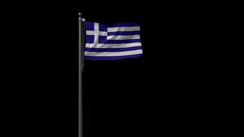 Greek Flag Waving on Black Background