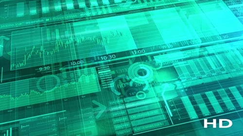 Futuristic Digital Financial Data Interface with Graphs and Charts