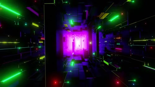 Neon Space Tunnel Fly Through
