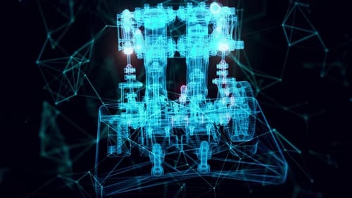 Vertical Twin Steam Engine With Reverse Gear Hologram Close Up 4k