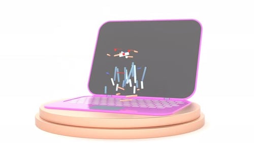 Online-Shopping-Konzept, App, Laptop-Store, Einzelhandelsgebäude, E-Shop-Stil, 3D