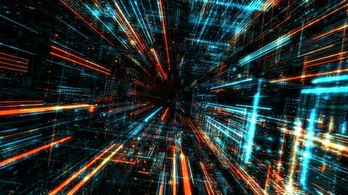 Abstract digital virtual city with technology and connection. 3D render 4K loop