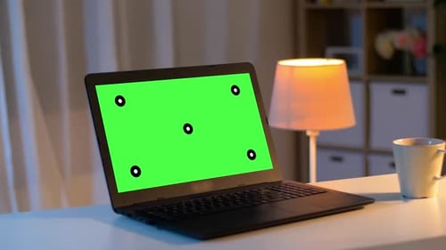 Laptop with Chroma Key Green Screen on Table 2